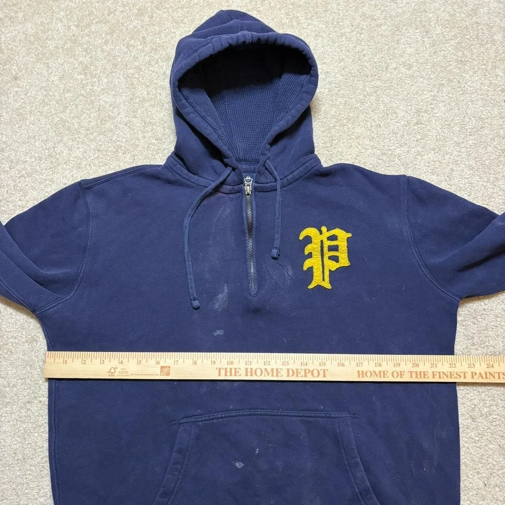 Polo Ralph Lauren Hoodie Sweatshirt Mens Medium Blue Varsity‎ P Logo 1/4 Zip